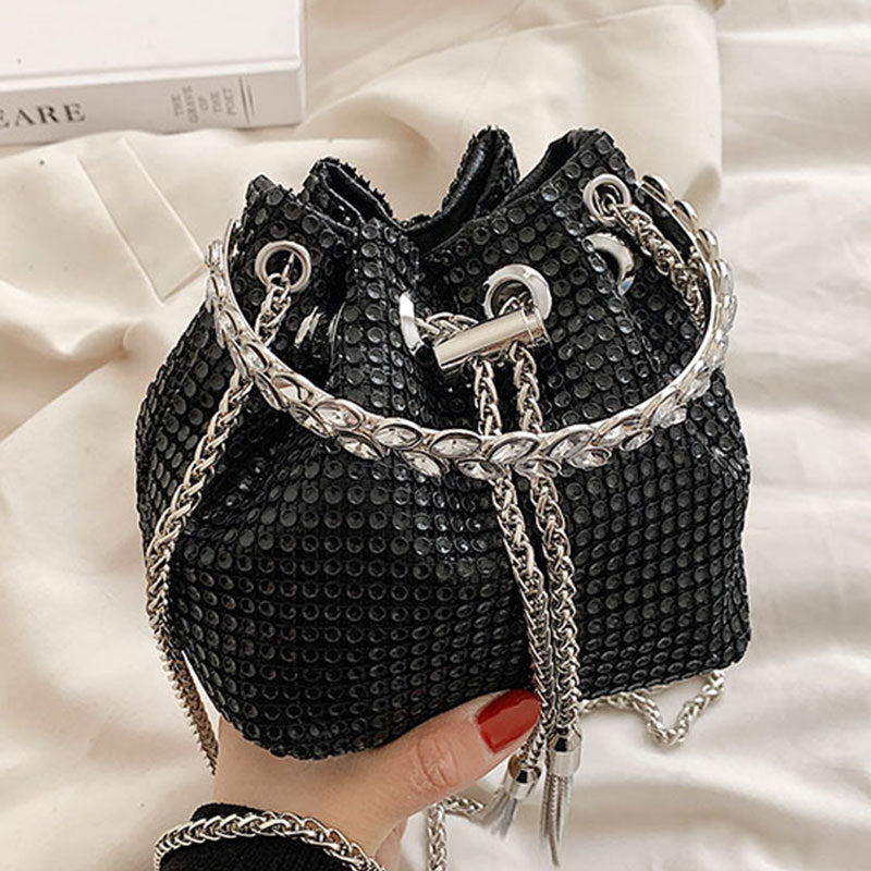 Women's Fashion Diamond Portable Drawstring Bucket Bag