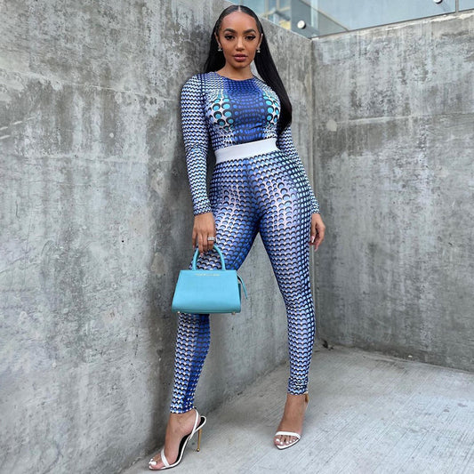 Fashion Skinny printed Athleisure Two Piece Set