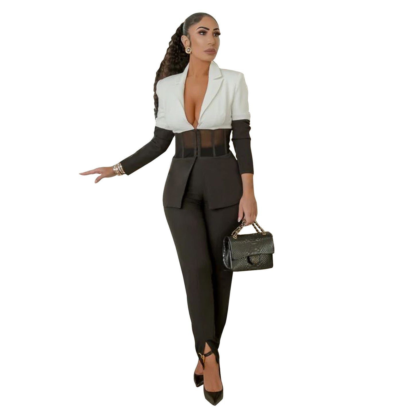 Suit Color Contrast Patchwork Casual Two-piece Suit