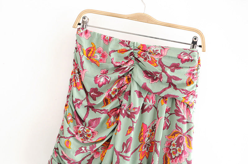 Printed pleated mini skirt