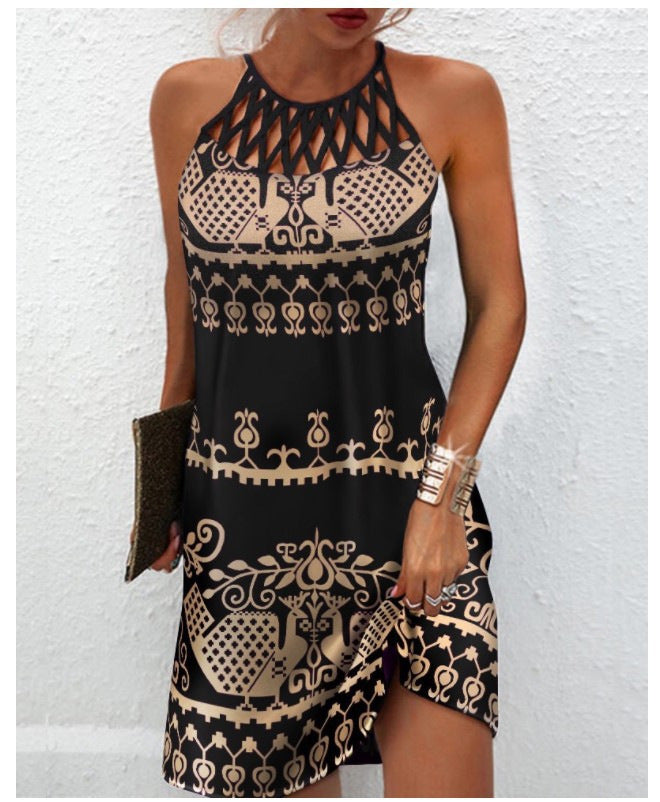 Fashion Print Dress Casual Halterneck Dress For Women Summer Fashion