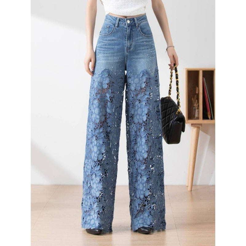 Cinderella Women's Stitching High Waist Wide Leg Pants