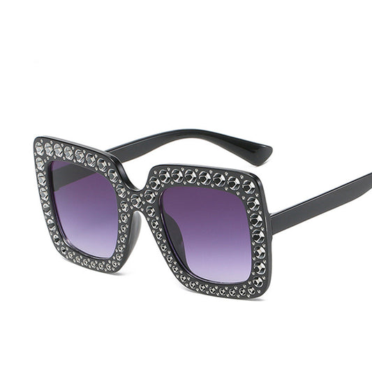 Large Square Frame Rhinestones Sunglasses