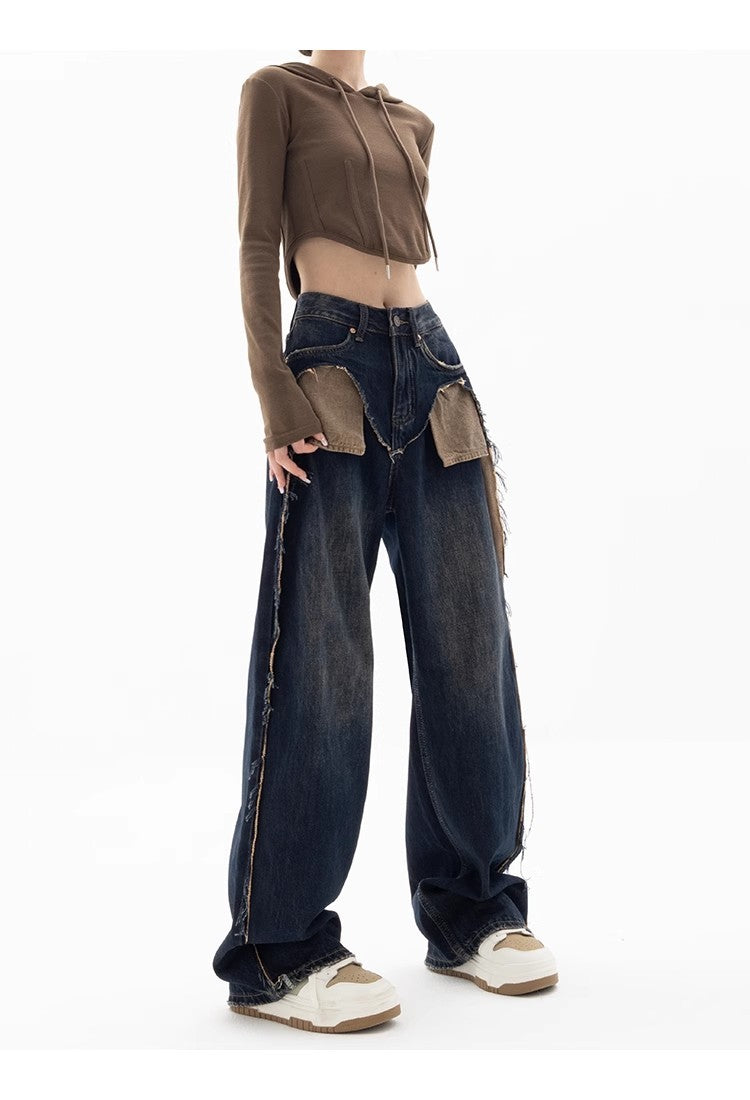 Spring New Niche Design Contrast Color Jeans