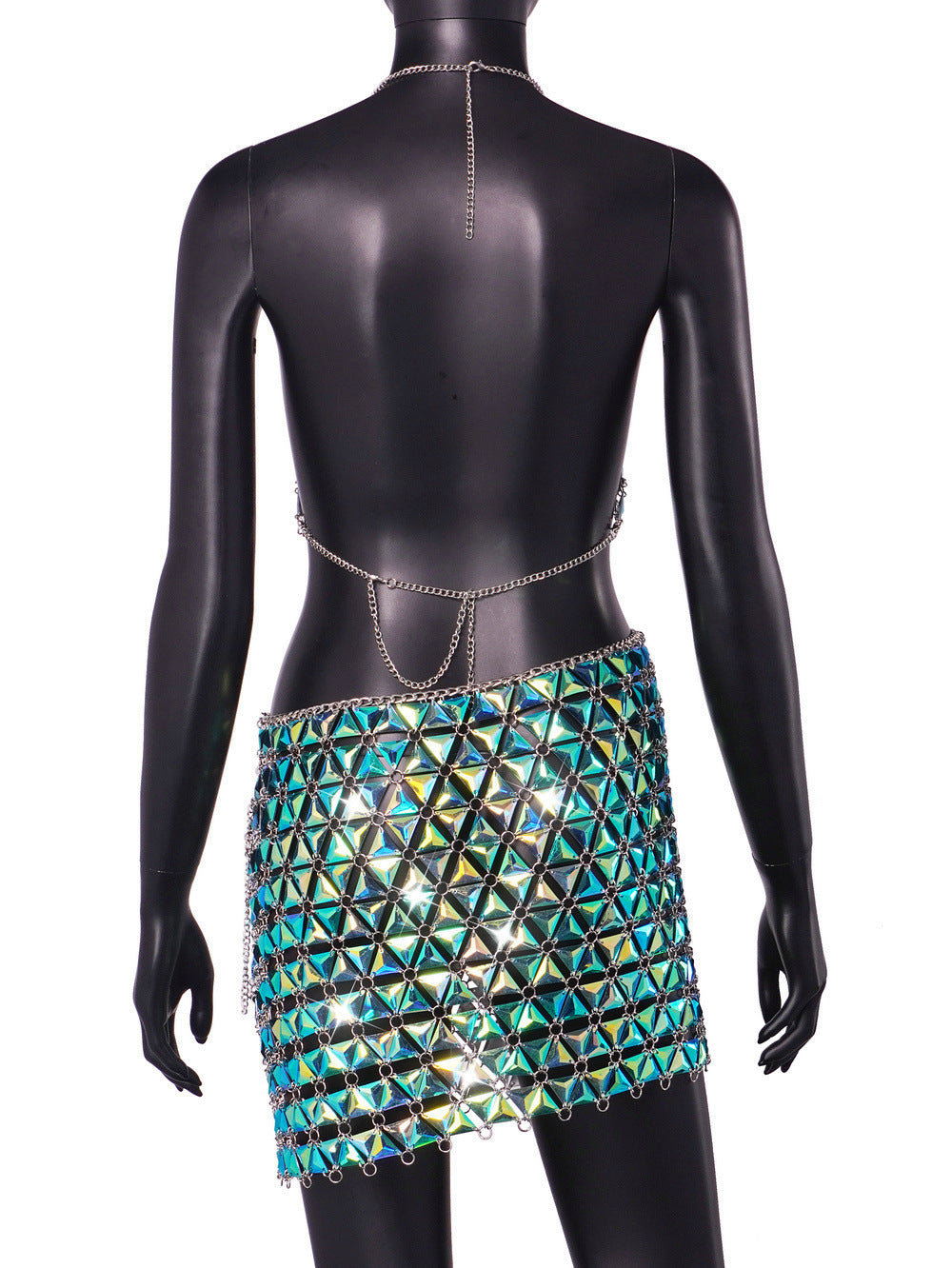 Colorful Gem Halter Cut-out set gem skirt and top outfit