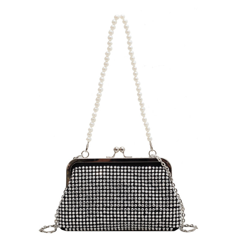 Fashion Personality And Creativity All-match Clipped Button Chain Crossbody Dinner Diamond Bag