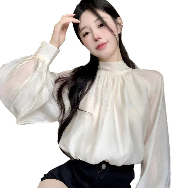 French Style Temperament Tie Bow Loose And Stylish Long Sleeves top