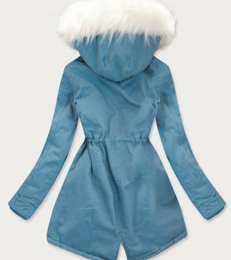 Fur Collar Hood Mid-length Denim Trench Coat