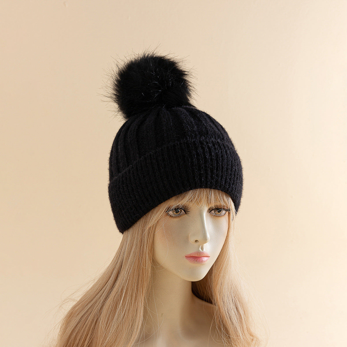 Suede Short Fur Ball Solid Knitted Fashion Versatile Autumn And Winter Warm Hat