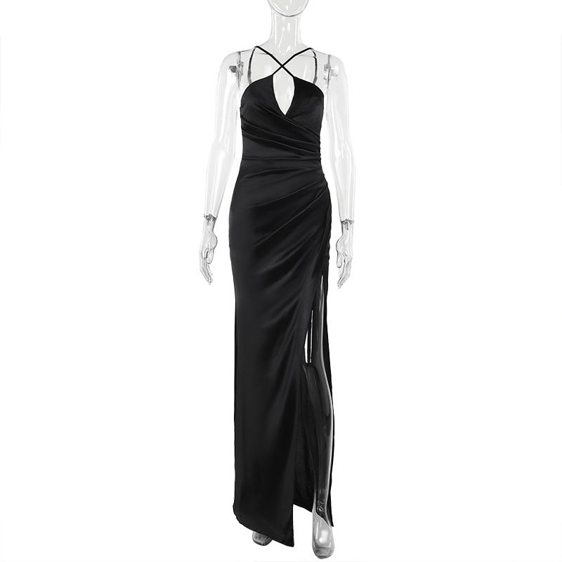 Cross-halterneck Sleeveless Split Long Dress