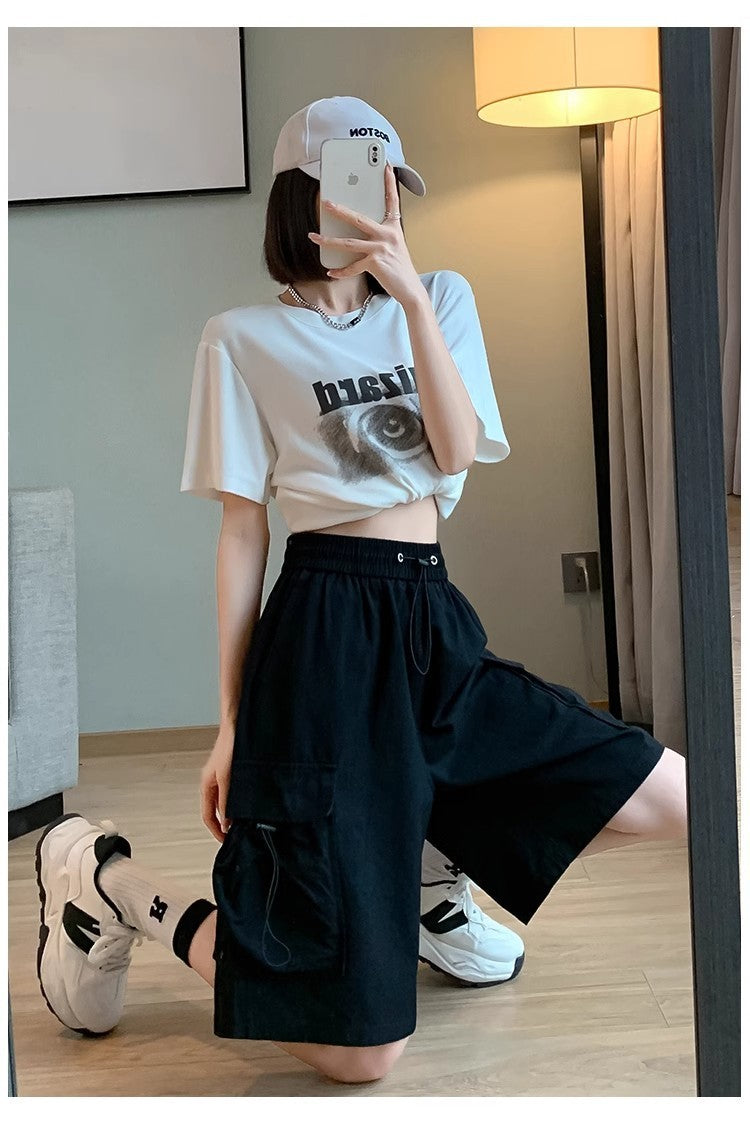 Casual Sports Loose Wide Leg Middle Pants