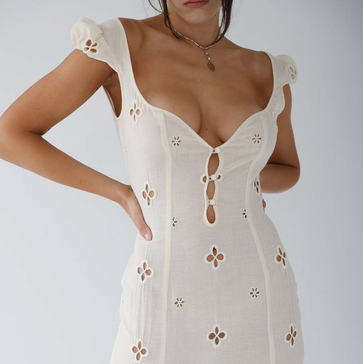 Trendy Mid-length Cotton Embroidered Dress