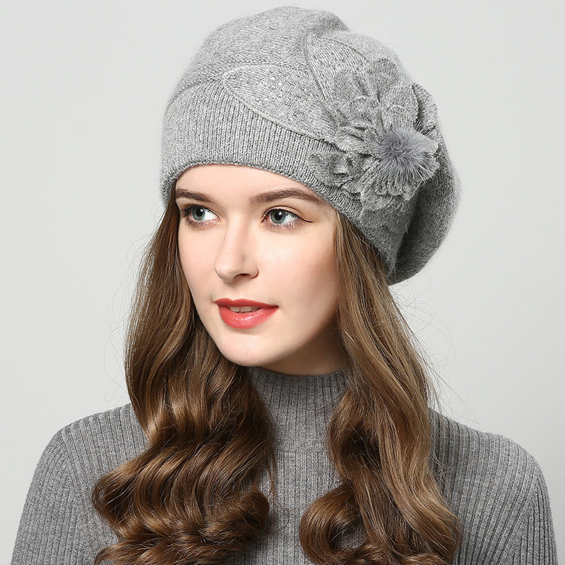 Autumn Winter All-match Rabbit Fur Knitted Woolen Cap Women