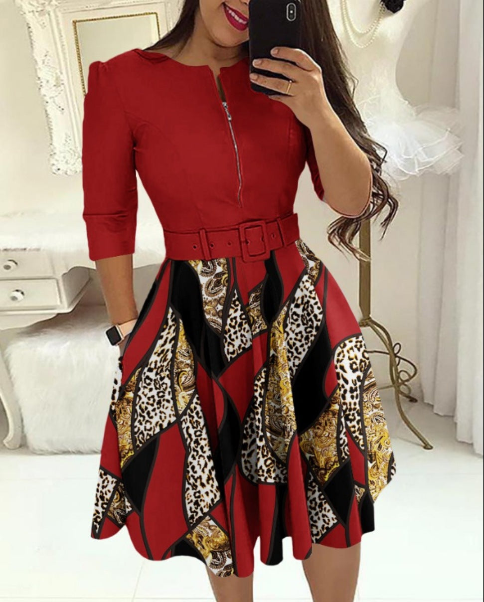 Stylish Temperament Long Sleeves Dress Contains Belt