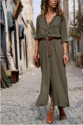 Women's Solid Color Long Sleeve Split Long Dress