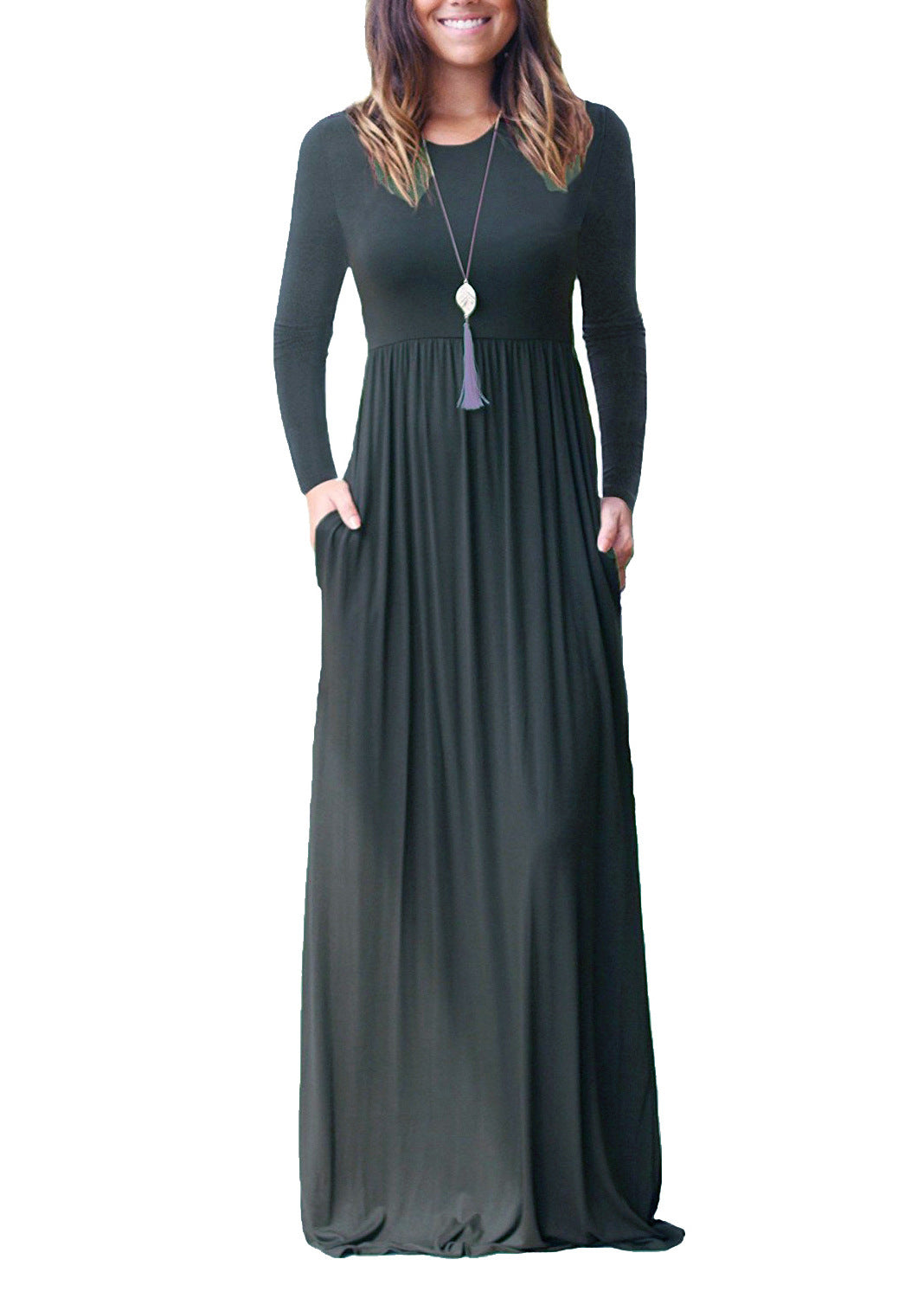 Women's Fashion Casual Long Sleeve Elastic Waist Dress