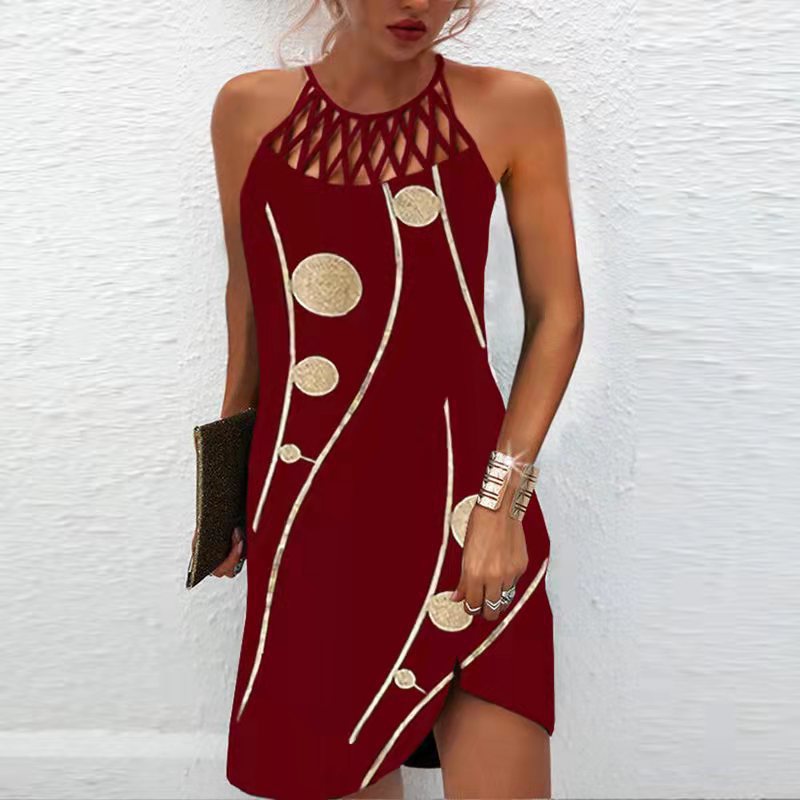 Fashion Print Dress Casual Halterneck Dress For Women Summer Fashion