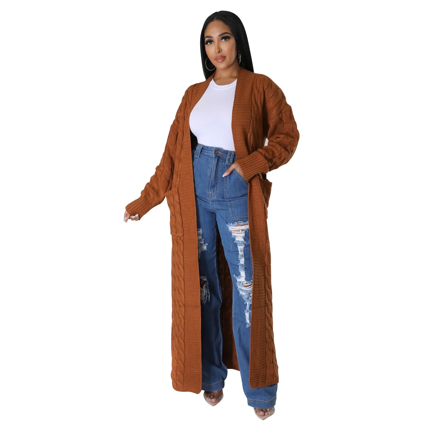 Women's Clothing Fashion Long Sleeve Long Sweater Coat