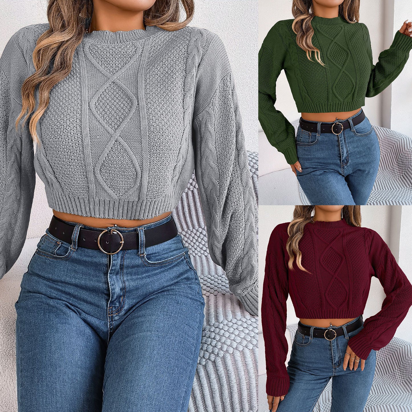 Casual Solid Color Twist Long Sleeve Pullover Midriff-baring Sweater