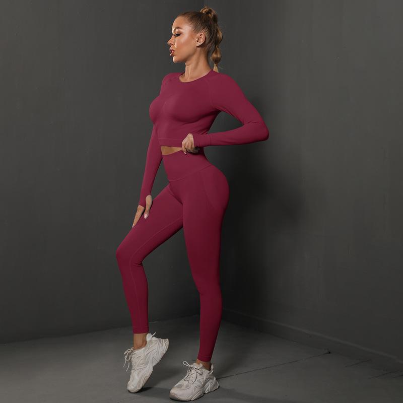 Solid Color Knitted Peach Hip Tight Hip Slimming Yoga Pants Suit