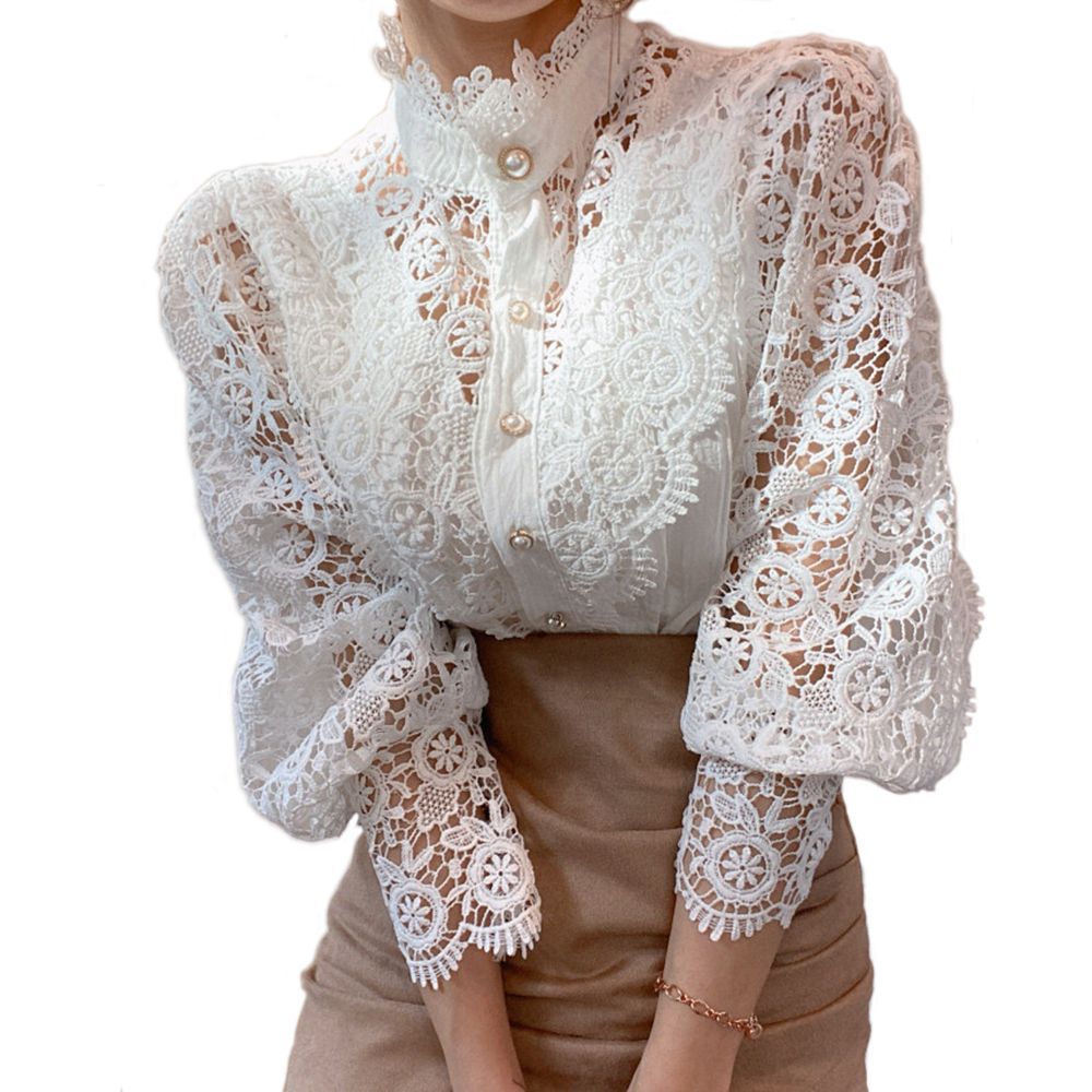 Bella Lace Pearl Button Top - girl season boutique