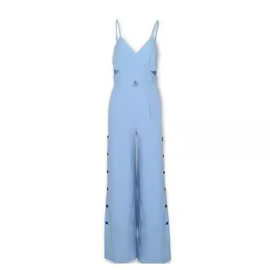 SLeeveless Hollow-out Camisole High Waist Slim Solid Color Jumpsuit