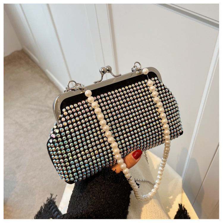 Fashion Personality And Creativity All-match Clipped Button Chain Crossbody Dinner Diamond Bag