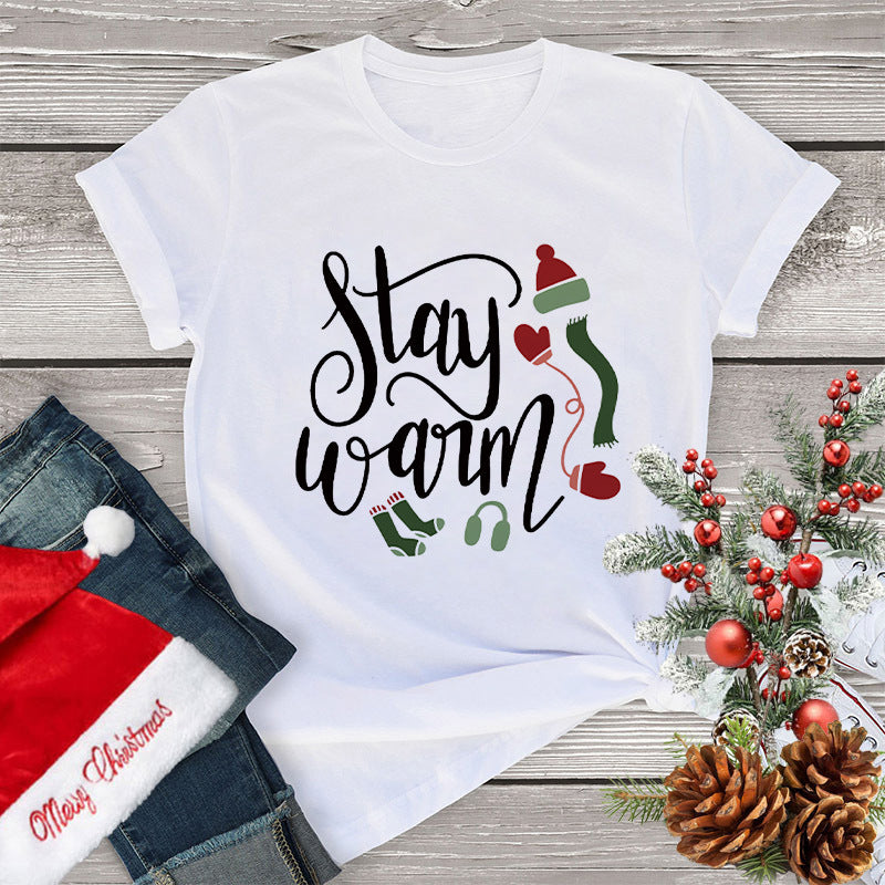 Women's Clothing Fashion Christmas Holiday Party T-shirt Loose Merry Christmas Casual