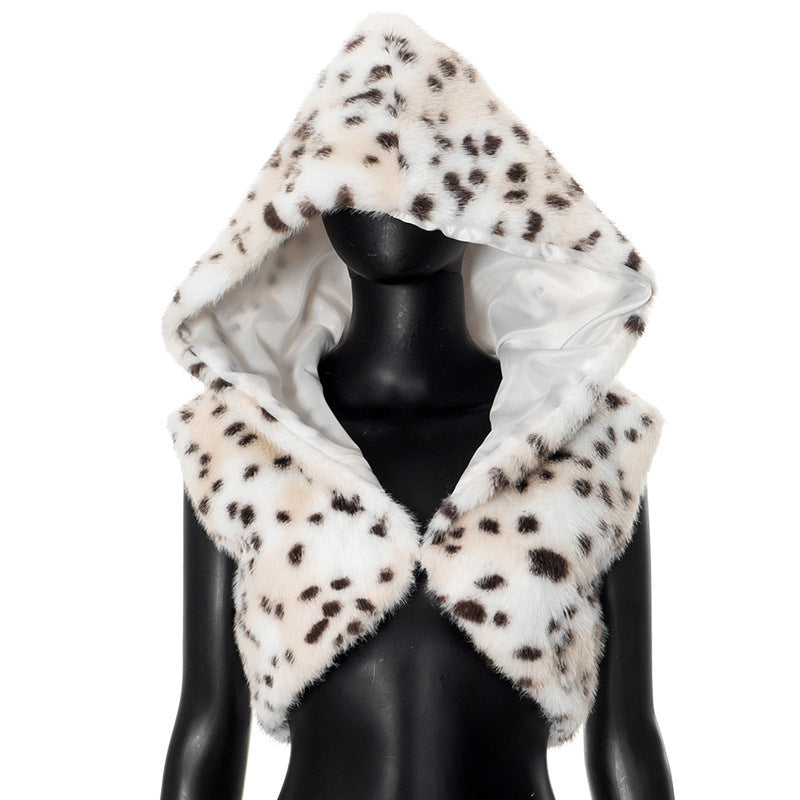 Casual Leopard Print Sleeveless Hooded Cropped Plush Tight Top