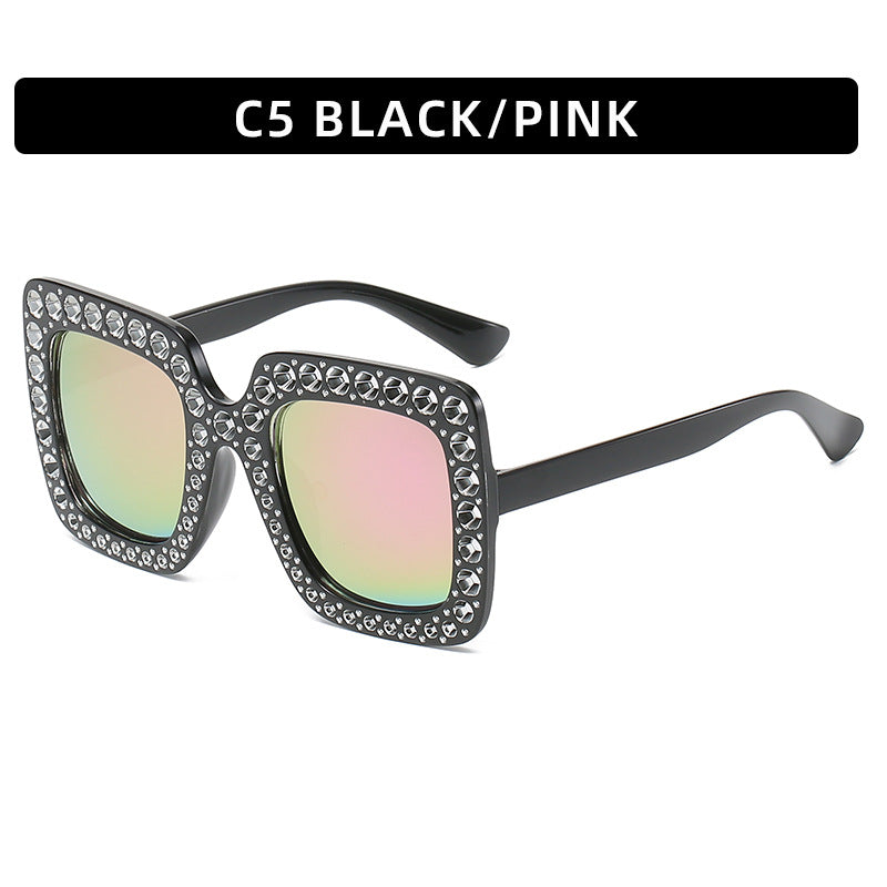 Large Square Frame Rhinestones Sunglasses