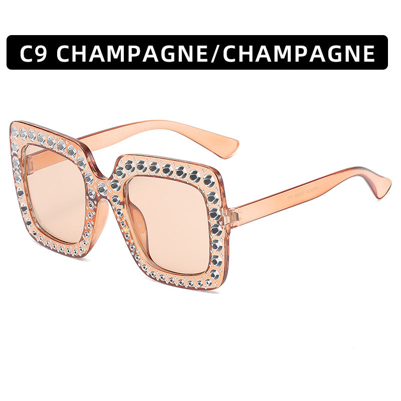 Large Square Frame Rhinestones Sunglasses