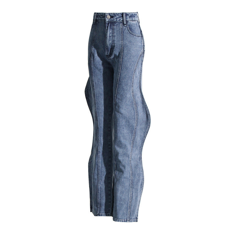 High Waist Asymmetric Wide Leg Jeans