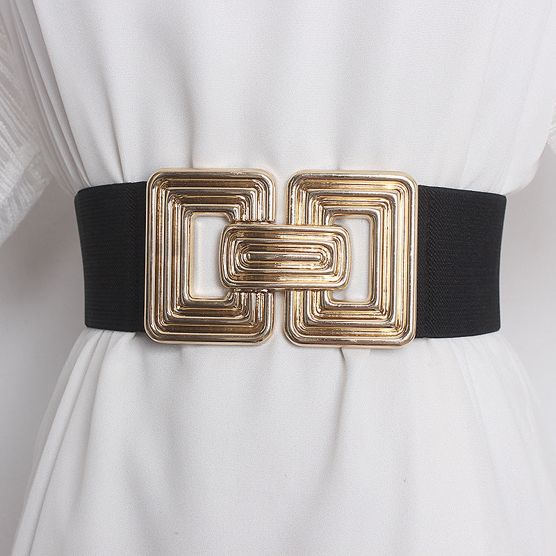 Square Metal Buckle Jute Wide Belt