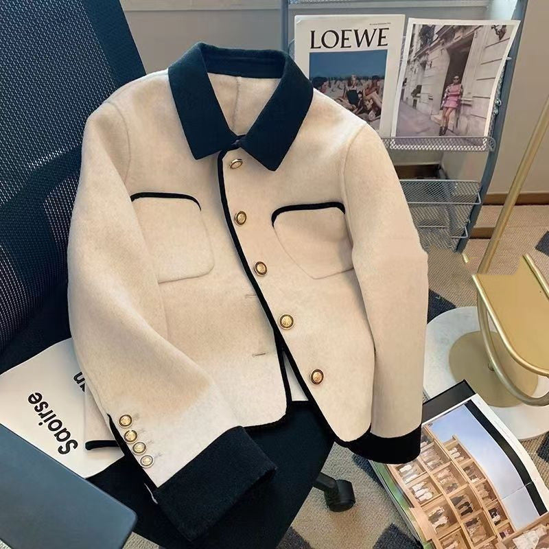 Gray Woolen Thick Coat Women's Elegant Jacket