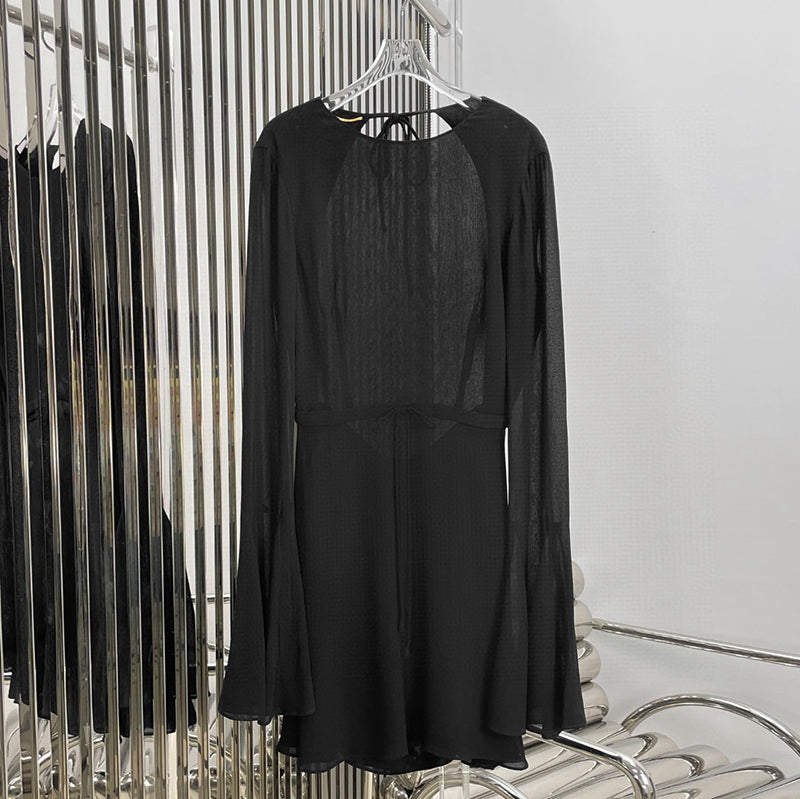 Special-interest Design Bare Back Tie-neck Flared Sleeves Dress