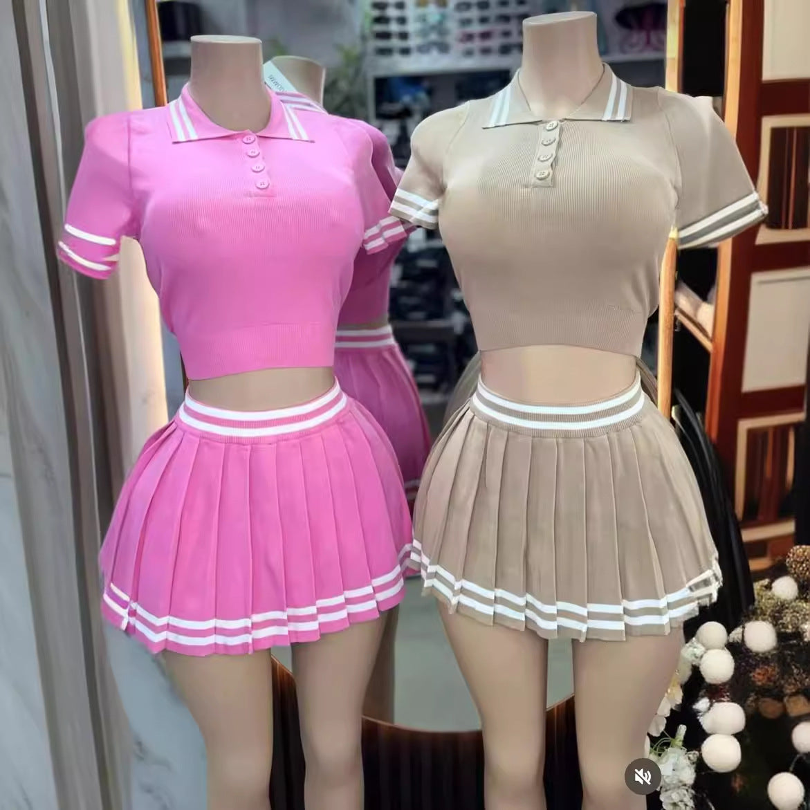 Trendy golf Tops Pleated Skirt Two-piece Set