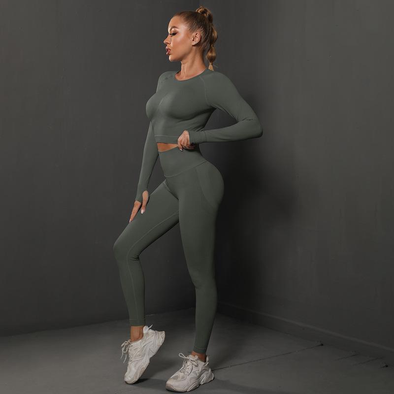 Solid Color Knitted Peach Hip Tight Hip Slimming Yoga Pants Suit