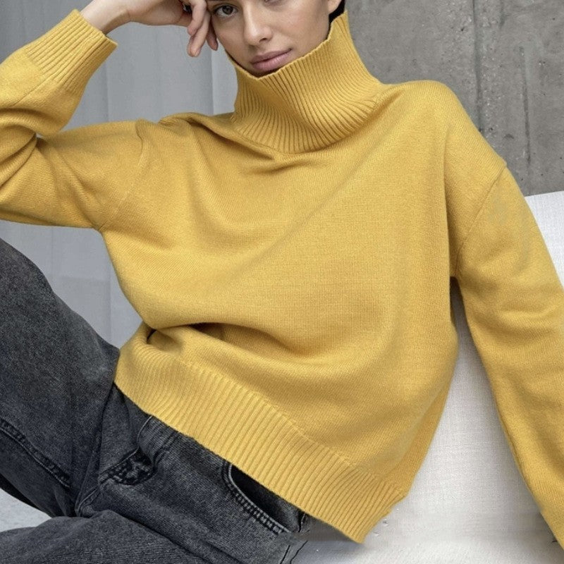 Belle High Collar Loose Knitted Top Sweaters Women's Clothing