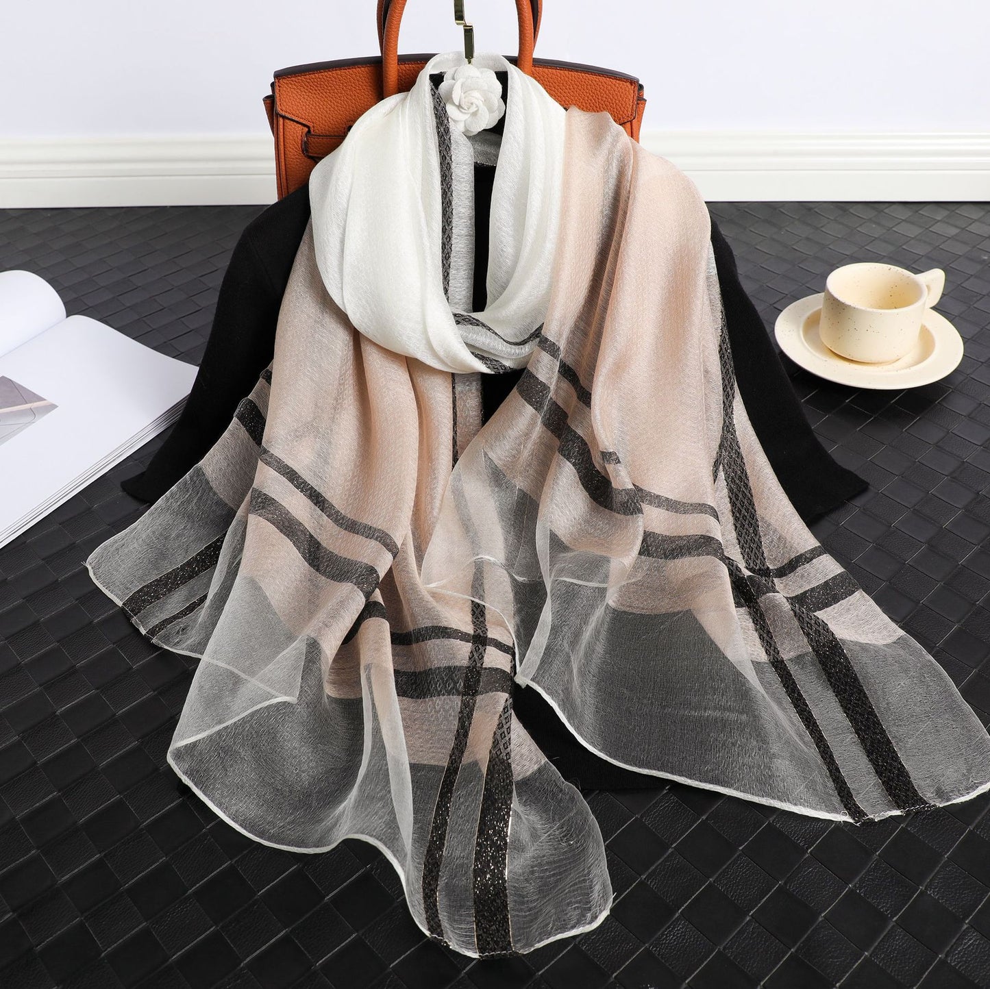 Women's Korean Style Silk Plaid Scarf