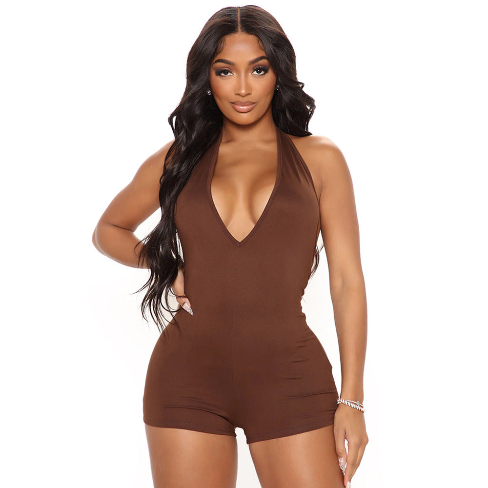 Women's Fashion V-neck Halter Backless Jumpsuit