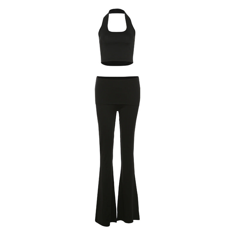 Navel Halterneck Vest Slim Fit pants set