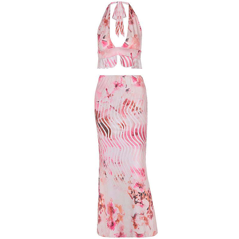 Halterneck Printed pink dress