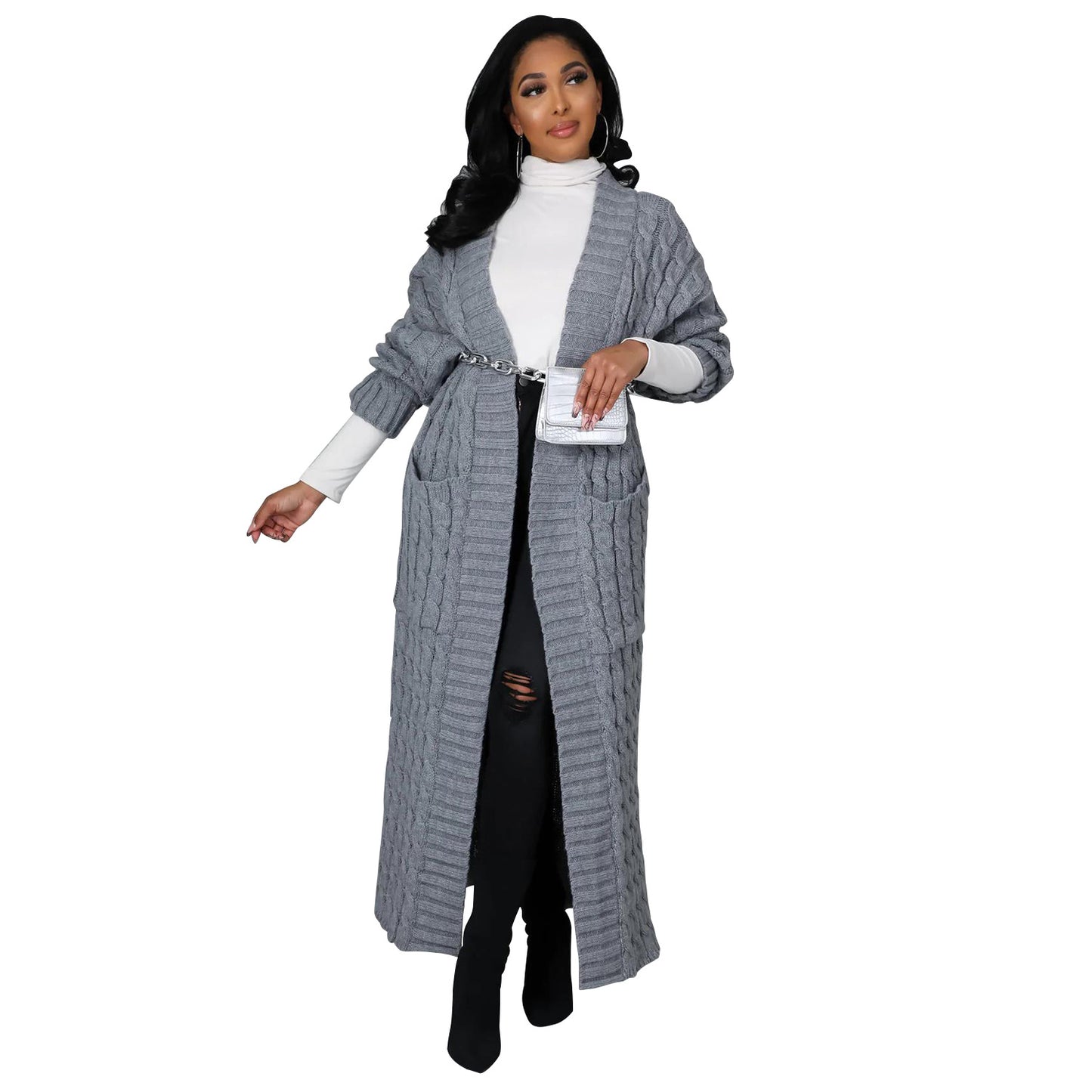 Women's Clothing Fashion Long Sleeve Long Sweater Coat