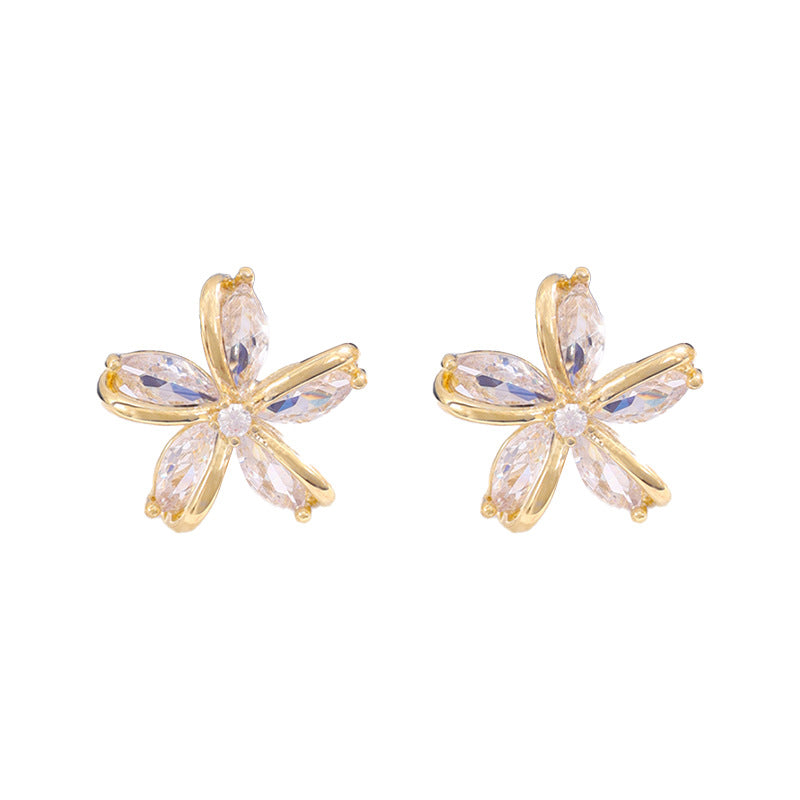 Simple Design Irregular Windmill Zircon Flower Stud Earrings For Women