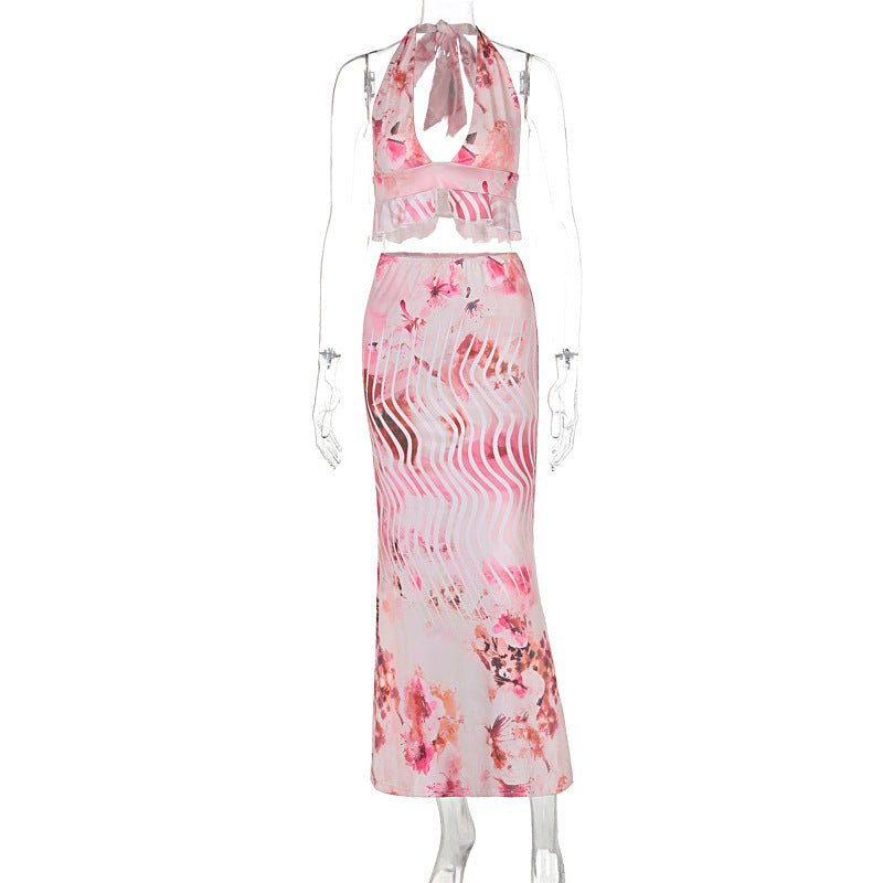 Halterneck Printed pink dress