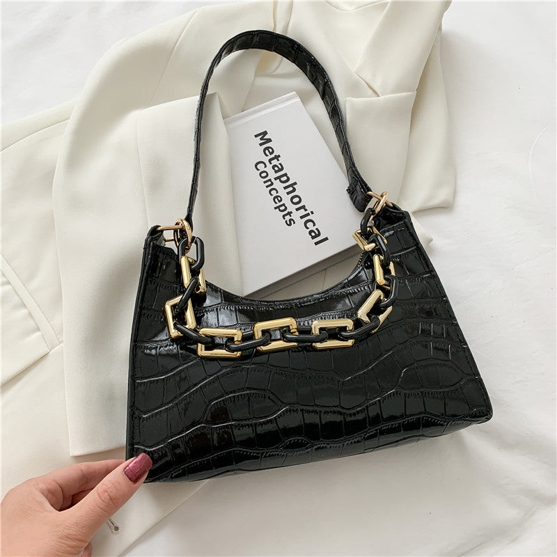 Fashion Stone Texture Shoulder Bag With Chain Women's Underarm Bag