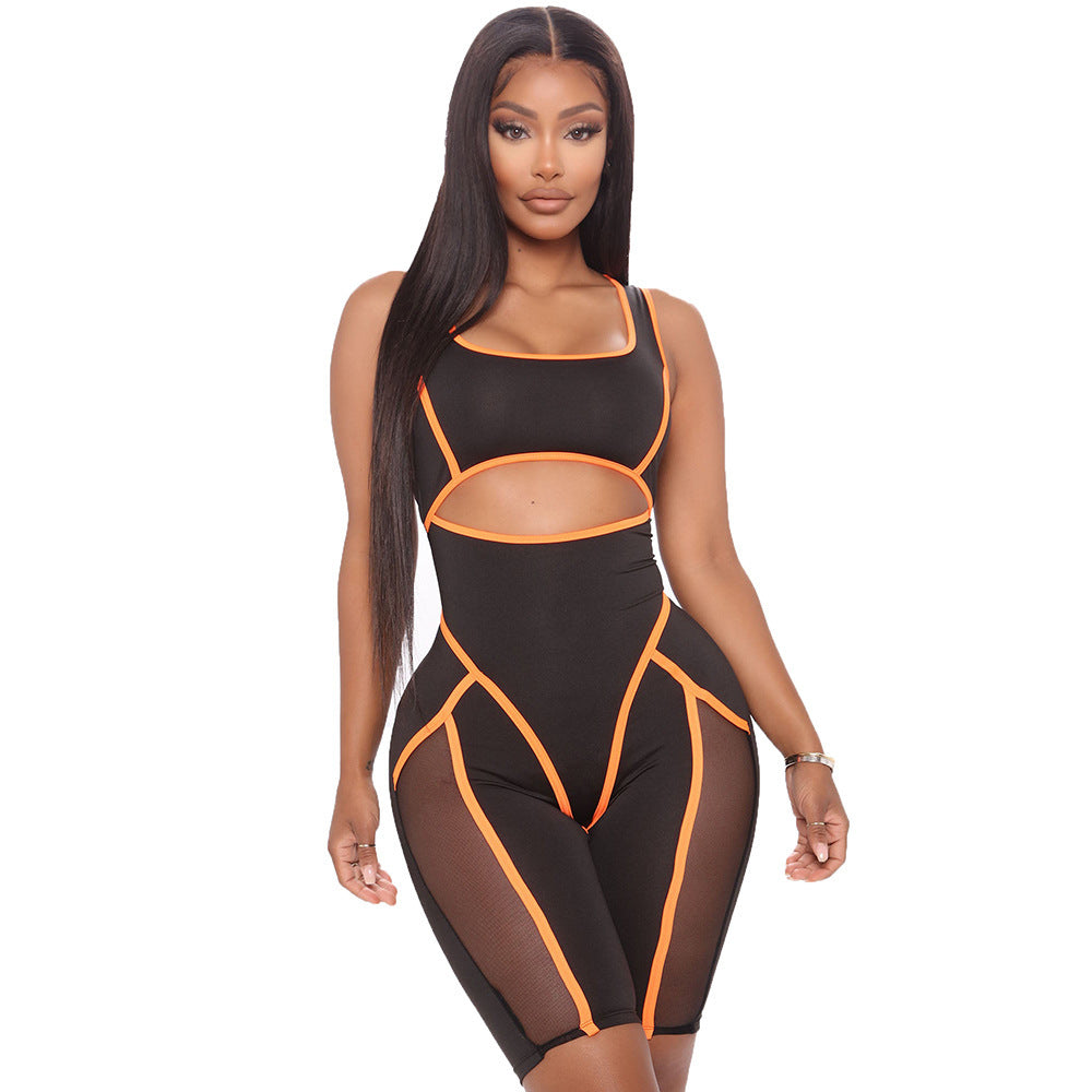 Women's Tight Color Matching Sleeveless Jumpsuit