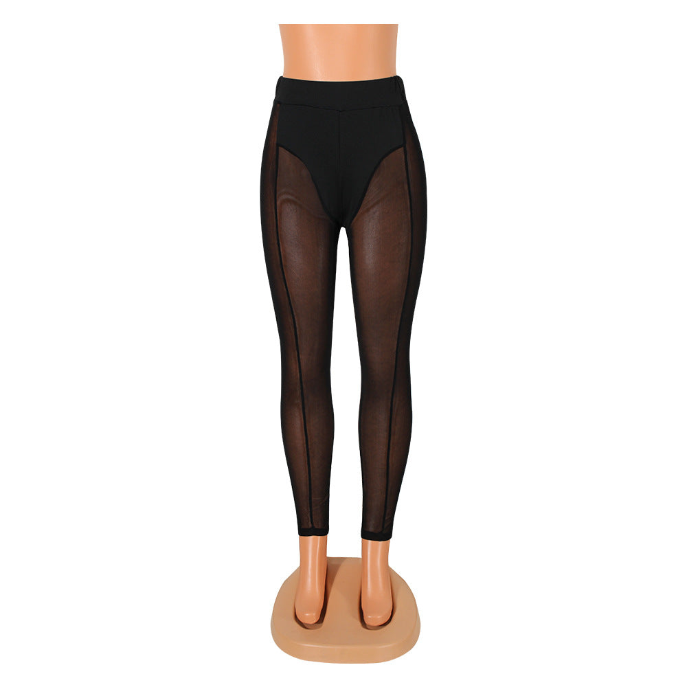 Women's Mesh Stretch Black Tight Trousers Leggings