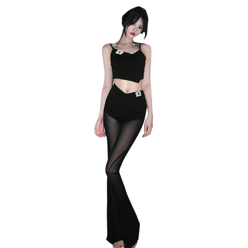 Mesh Stitching Small Sling Trousers Suit Two-piece Set