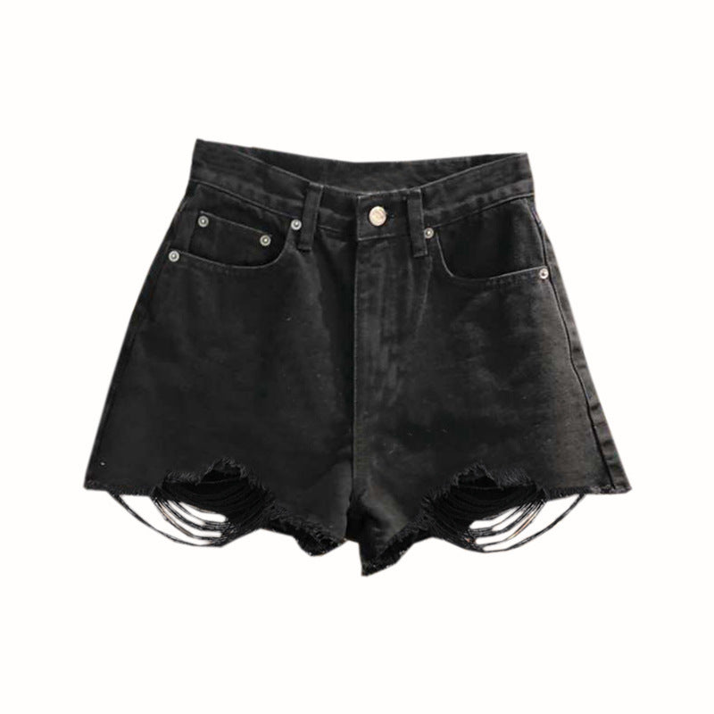 Women's Fashion Casual High Waist Ripped Tassel Raw Edge Denim Shorts